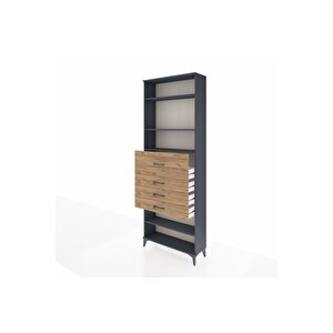 Arges Dolap 4 Raflı 4 Çekmeceli 88x30x243 Antrasit-çam