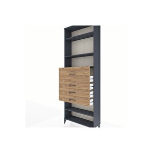 Arges Dolap 4 Raflı 4 Çekmeceli 88x30x243 Antrasit-çam