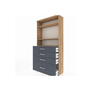 Arges Dolap 3 Raflı 4 Çekmeceli 88x30x182 Çam-antrasit