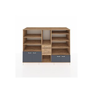 Kronos Dolap 10 Raflı 2 Çekmeceli 4 Kapaklı 220x59x163 Çam-antrasit/çam