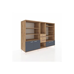 Kronos Dolap 10 Raflı 2 Çekmeceli 4 Kapaklı 220x59x163 Çam-antrasit/çam