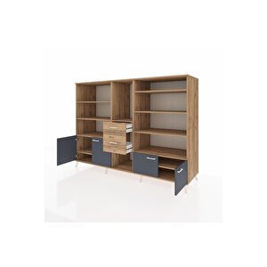 Kronos Dolap 10 Raflı 2 Çekmeceli 4 Kapaklı 220x59x163 Çam-antrasit/çam