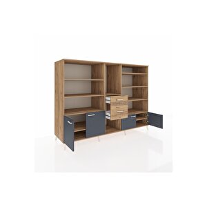 Kronos Dolap 10 Raflı 2 Çekmeceli 4 Kapaklı 220x59x163 Çam-antrasit/çam