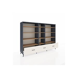 Hyperion Dolap 12 Raflı 3 Çekmeceli  220x44x163 Antrasit-çam/aytaşı