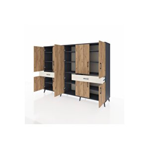 Hyperion Dolap 12 Raflı 2 Çekmeceli 8 Kapaklı 220x44x163 Antrasit-çam/aytaşı