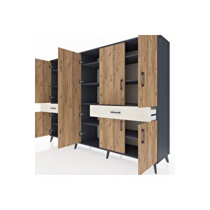 Hyperion Dolap 12 Raflı 2 Çekmeceli 8 Kapaklı 220x44x163 Antrasit-çam/aytaşı