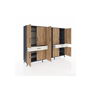 Hyperion Dolap 12 Raflı 2 Çekmeceli 8 Kapaklı 220x44x163 Antrasit-çam/aytaşı