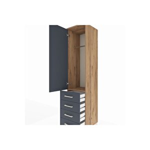 Hyperion Dolap Tek Raflı 4 Çekmeceli Tek Askılı 44x44x195 Çam-antrasit