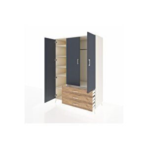 Kronos Dolap 6 Raflı 3 Çekmeceli Tek Askılı 132x59x195 Aytaşı-antrasit/çam