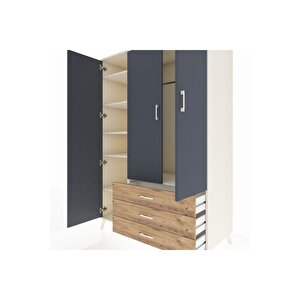 Kronos Dolap 6 Raflı 3 Çekmeceli Tek Askılı 132x59x195 Aytaşı-antrasit/çam