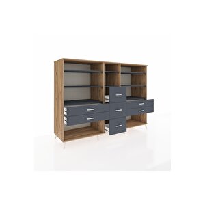Kronos Dolap 8 Raflı 7 Çekmeceli  220x59x163 Çam-antrasit
