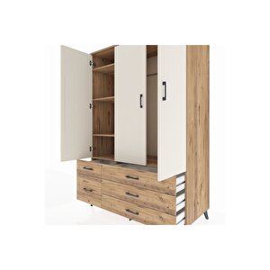Kronos Dolap 5 Raflı 5 Çekmeceli Tek Askılı 132x59x195 Çam-aytaşı/çam