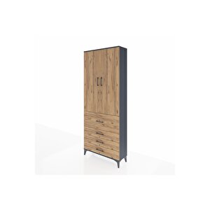 Arges Dolap 3 Raflı 4 Çekmeceli 2 Kapaklı 88x30x221 Antrasit-çam