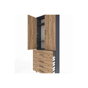 Arges Dolap 3 Raflı 4 Çekmeceli 2 Kapaklı 88x30x221 Antrasit-çam