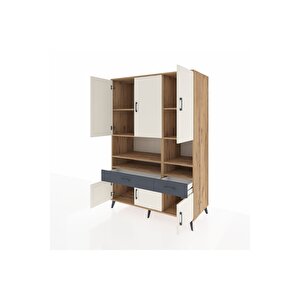 Kronos Dolap 8 Raflı 2 Çekmeceli 6 Kapaklı 132x59x195 Çam-aytaşı/antrasit