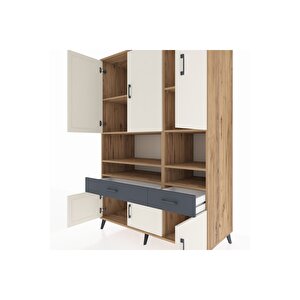 Kronos Dolap 8 Raflı 2 Çekmeceli 6 Kapaklı 132x59x195 Çam-aytaşı/antrasit