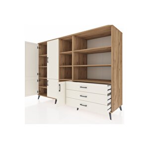 Kronos Dolap 11 Raflı 3 Çekmeceli 5 Kapaklı 220x59x163 Çam-aytaşı