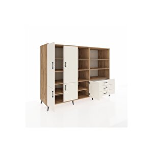 Kronos Dolap 11 Raflı 3 Çekmeceli 5 Kapaklı 220x59x163 Çam-aytaşı