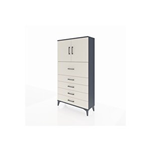 Arges Dolap 2 Raflı 5 Çekmeceli 2 Kapaklı 88x30x163 Antrasit-aytaşı