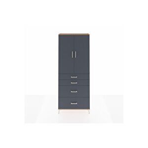 Arges Dolap 3 Raflı 4 Çekmeceli 2 Kapaklı 88x30x221 Çam-antrasit