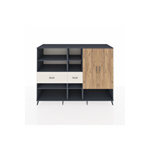 Kronos Dolap 10 Raflı 2 Çekmeceli 2 Kapaklı 220x59x163 Antrasit-çam/aytaşı