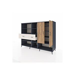 Kronos Dolap 10 Raflı 2 Çekmeceli 2 Kapaklı 220x59x163 Antrasit-çam/aytaşı