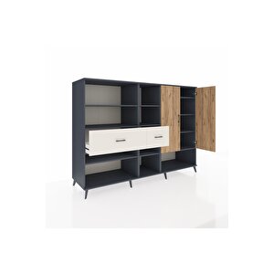 Kronos Dolap 10 Raflı 2 Çekmeceli 2 Kapaklı 220x59x163 Antrasit-çam/aytaşı