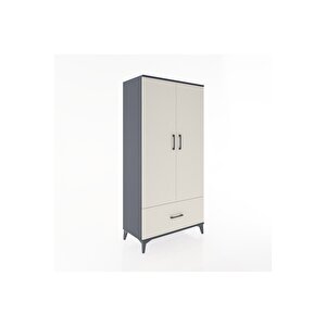 Hyperion Dolap 4 Raflı Tek Çekmeceli 2 Kapaklı 88x44x182 Antrasit-aytaşı
