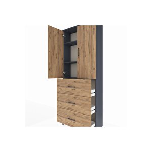 Arges Dolap 3 Raflı 3 Çekmeceli 2 Kapaklı 88x30x221 Antrasit-çam