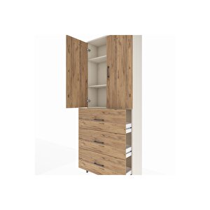 Arges Dolap 3 Raflı 3 Çekmeceli 2 Kapaklı 88x30x221 Aytaşı-çam