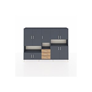 Arges Dolap 13 Raflı 3 Çekmeceli 9 Kapaklı 220x30x163 Antrasit-antrasit/çam