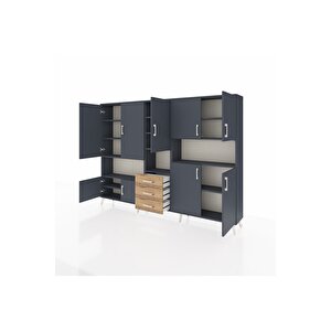 Arges Dolap 13 Raflı 3 Çekmeceli 9 Kapaklı 220x30x163 Antrasit-antrasit/çam