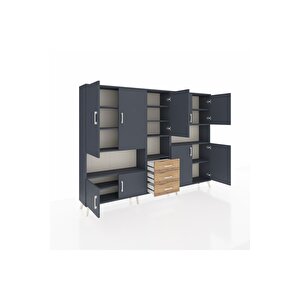 Arges Dolap 13 Raflı 3 Çekmeceli 9 Kapaklı 220x30x163 Antrasit-antrasit/çam