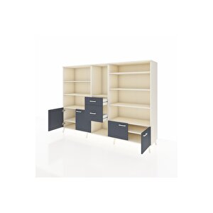 Hyperion Dolap 10 Raflı 2 Çekmeceli 4 Kapaklı 220x44x163 Aytaşı-antrasit