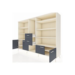 Hyperion Dolap 10 Raflı 2 Çekmeceli 4 Kapaklı 220x44x163 Aytaşı-antrasit