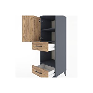 Hyperion Dolap 3 Raflı 2 Çekmeceli Tek Kapaklı 44x44x134 Antrasit-çam