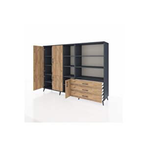 Hyperion Dolap 11 Raflı 3 Çekmeceli 5 Kapaklı 220x44x163 Antrasit-çam