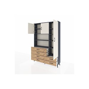 Arges Dolap 9 Raflı 6 Çekmeceli 3 Kapaklı 132x30x195 Antrasit-aytaşı/çam