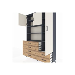 Arges Dolap 9 Raflı 6 Çekmeceli 3 Kapaklı 132x30x195 Antrasit-aytaşı/çam