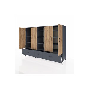 Kronos Dolap 12 Raflı 3 Çekmeceli 4 Kapaklı 220x59x163 Antrasit-çam/antrasit