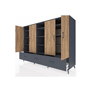 Kronos Dolap 12 Raflı 3 Çekmeceli 4 Kapaklı 220x59x163 Antrasit-çam/antrasit