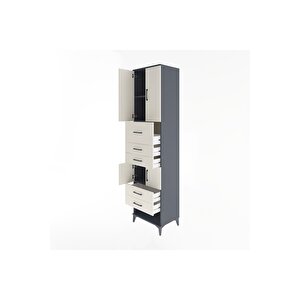 Hyperion Dolap 3 Raflı 5 Çekmeceli 4 Kapaklı 60x44x243 Antrasit-aytaşı