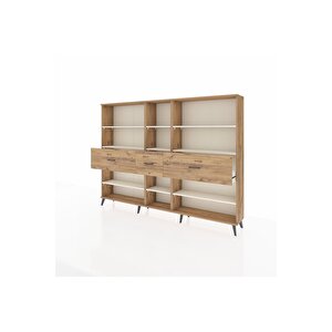 Arges Dolap 9 Raflı 3 Çekmeceli  220x30x163 Çam-aytaşı/çam