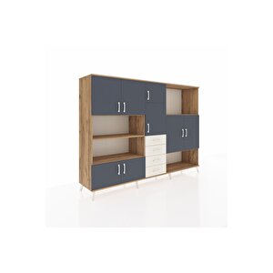 Hyperion Dolap 10 Raflı 4 Çekmeceli 8 Kapaklı 220x44x163 Çam-antrasit/aytaşı