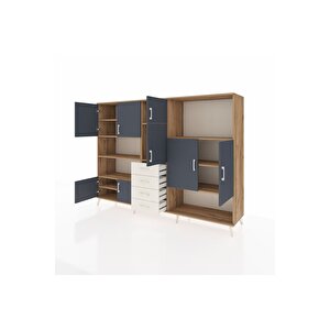 Hyperion Dolap 10 Raflı 4 Çekmeceli 8 Kapaklı 220x44x163 Çam-antrasit/aytaşı