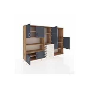 Hyperion Dolap 10 Raflı 4 Çekmeceli 8 Kapaklı 220x44x163 Çam-antrasit/aytaşı