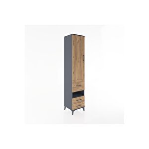 Hyperion Dolap 4 Raflı 3 Çekmeceli Tek Kapaklı 44x44x221 Antrasit-çam