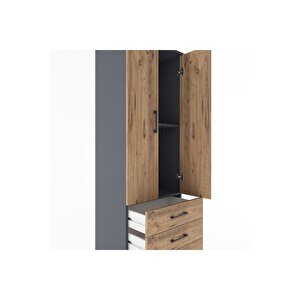 Hyperion Dolap 2 Raflı 3 Çekmeceli 2 Kapaklı 60x44x182 Antrasit-çam