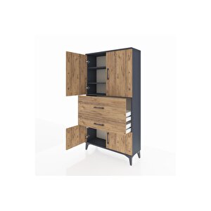 Arges Dolap 3 Raflı 2 Çekmeceli 4 Kapaklı 88x30x163 Antrasit-çam