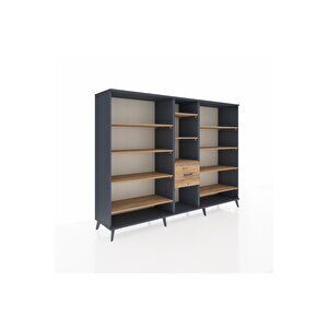 Hyperion Dolap 11 Raflı 3 Çekmeceli  220x44x163 Antrasit-çam